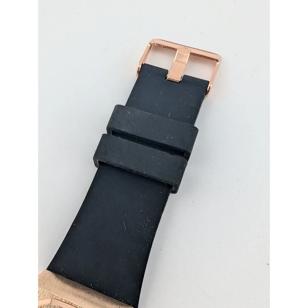Timecraft Eclipse Men's Watch 42mm Gold Case Black Silicone Band- New Battery